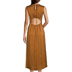 Worthington Gold Silky Crinkle Sleeveless Back Cutout A-Line Midi Dress small